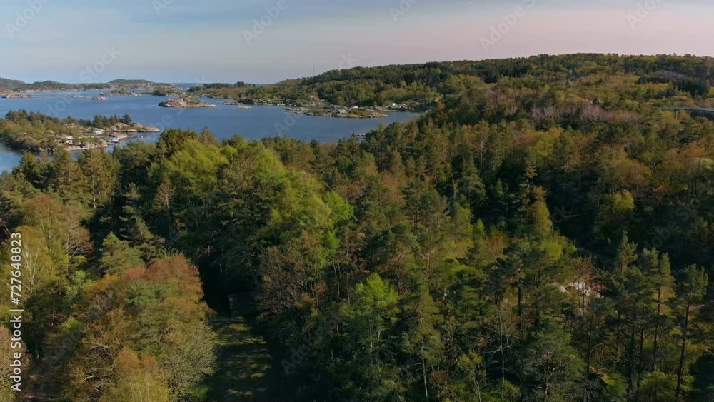 Dense green forest along the shoreline in a Norwegian archipelago. Dense green forest along the shoreline in a Norwegian archipelago.