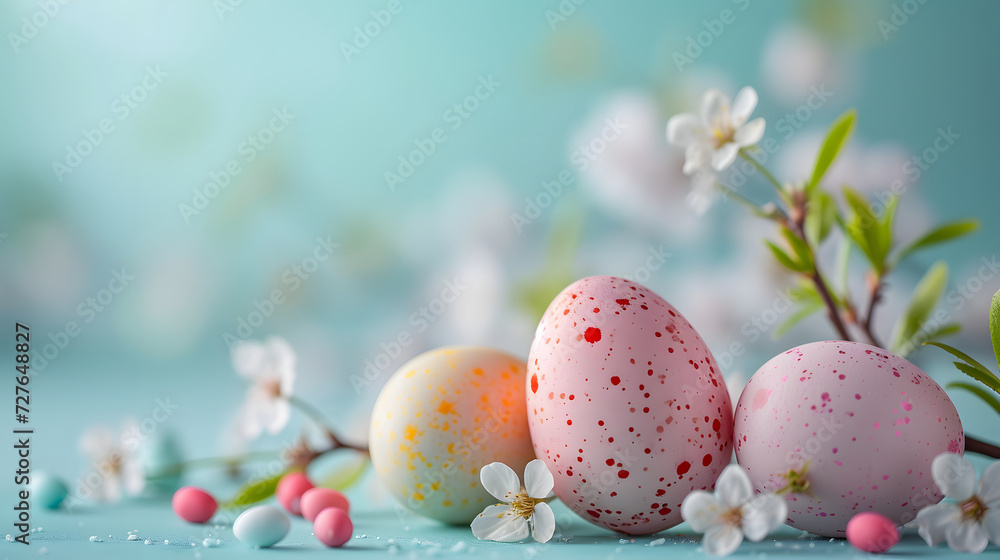 Easter card with colorful eggs in light colors,