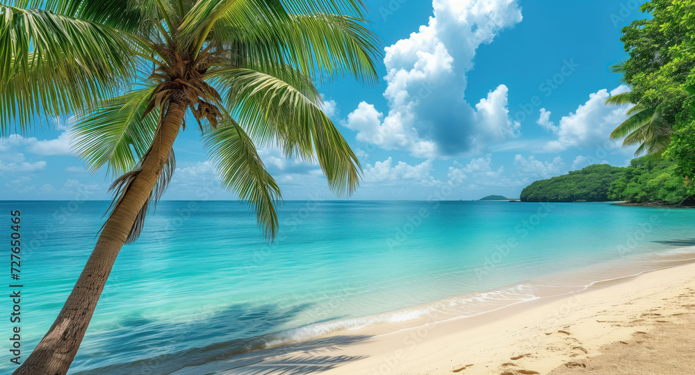 Idyllic Tropical Beach with Lush Palm Tree