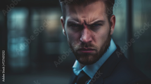 portrait of angry man, upset man with fire effect background © Helfin
