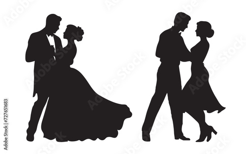 Wedding dance couple, vector silhouette illustration isolated on white background.