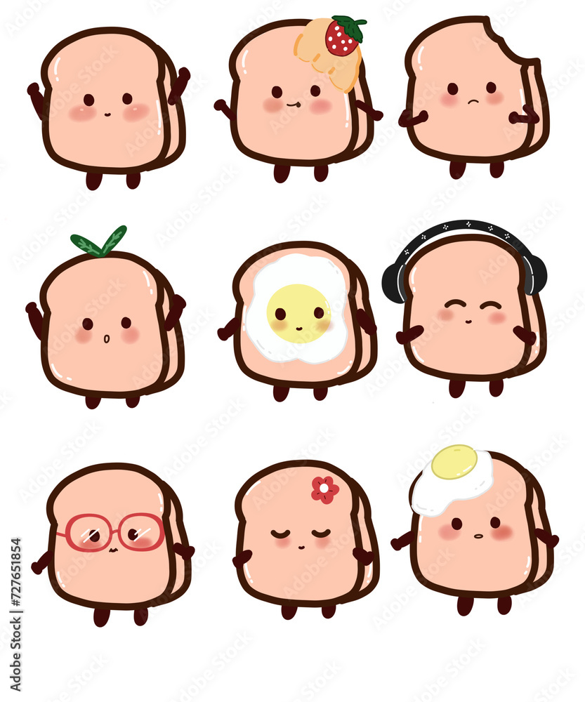 set bread of funny faces illustration set bread of funny faces illustration