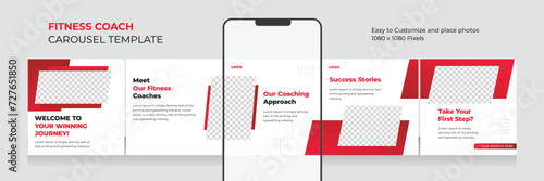 fitness and health social media carousel, Instagram carousel template for personal fitness coach, EPS vector illustration.