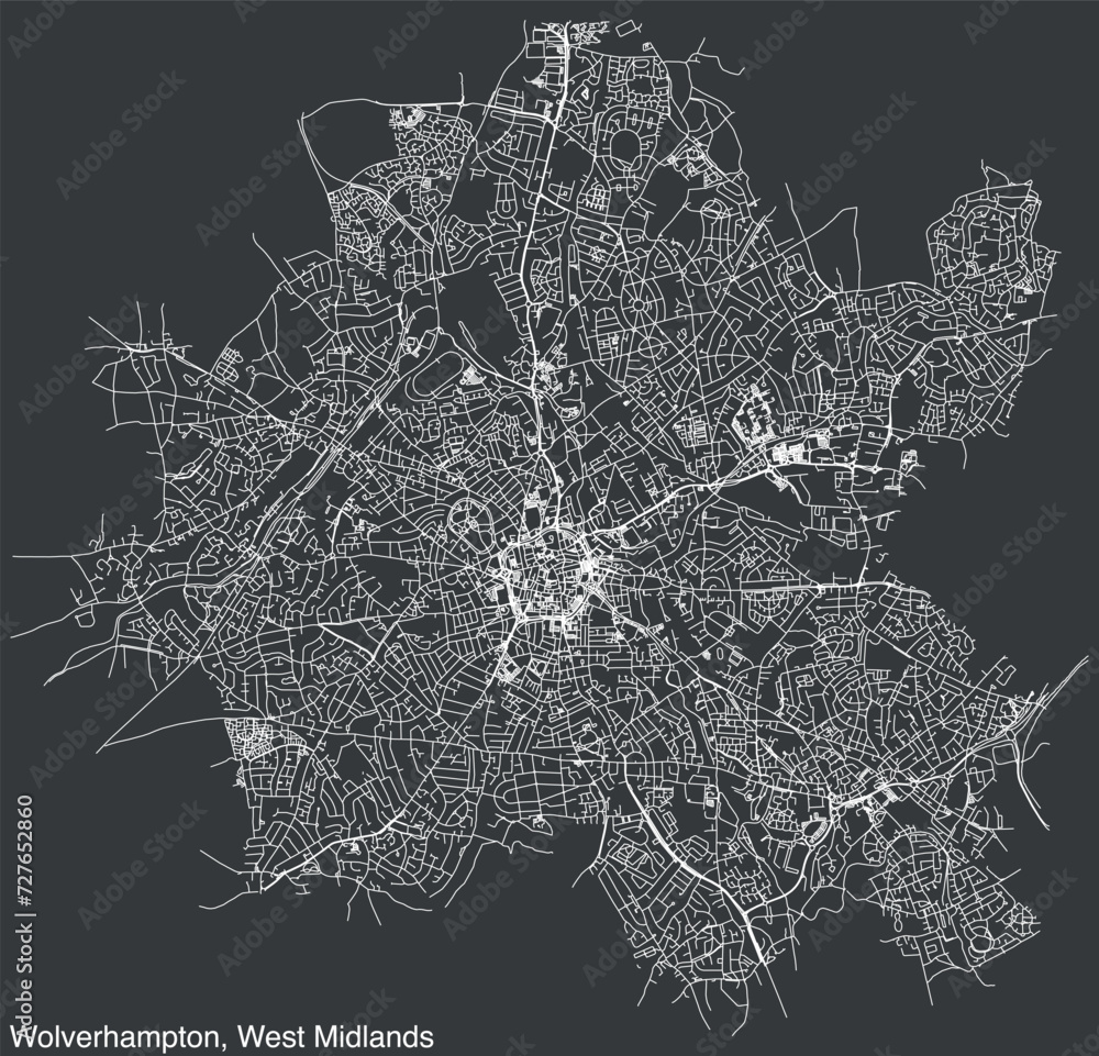 Street roads map of the METROPOLITAN BOROUGH AND CITY OF WOLVERHAMPTON, WEST MIDLANDS