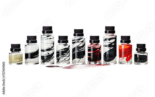 Artistic Chinese Calligraphy Ink Set on White or PNG Transparent Background.