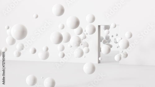 抽象的な白の3D空間。白背景、球。