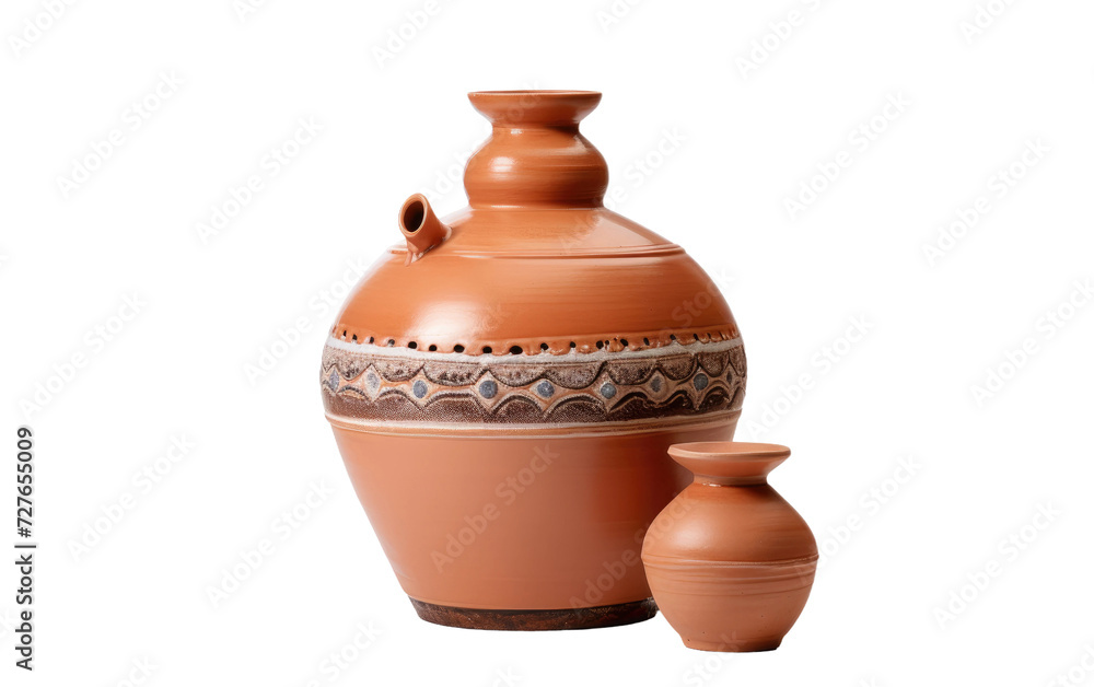 Traditional Water Filtration System With Clay Pot on White or PNG Transparent Background.