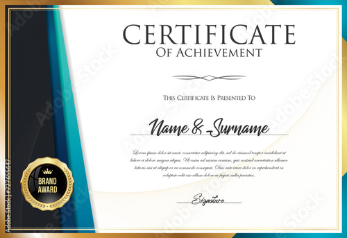 Certificate with golden seal and colorful design border  