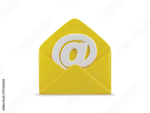 open email envelope icon with at the rate sign 3d render  vector illustration