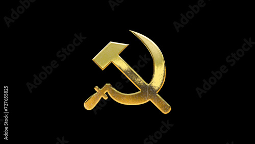 Quadro su tela Gold hammer and sickle symbol black background, communist emblem icon, metallic