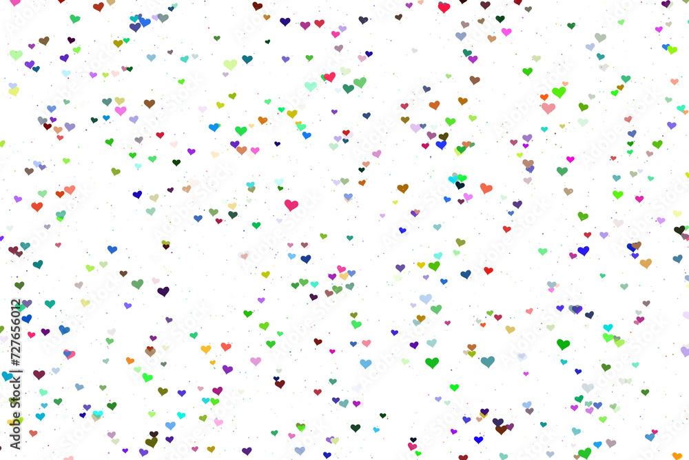 Small colourful heart symbols on clean white illustration background.