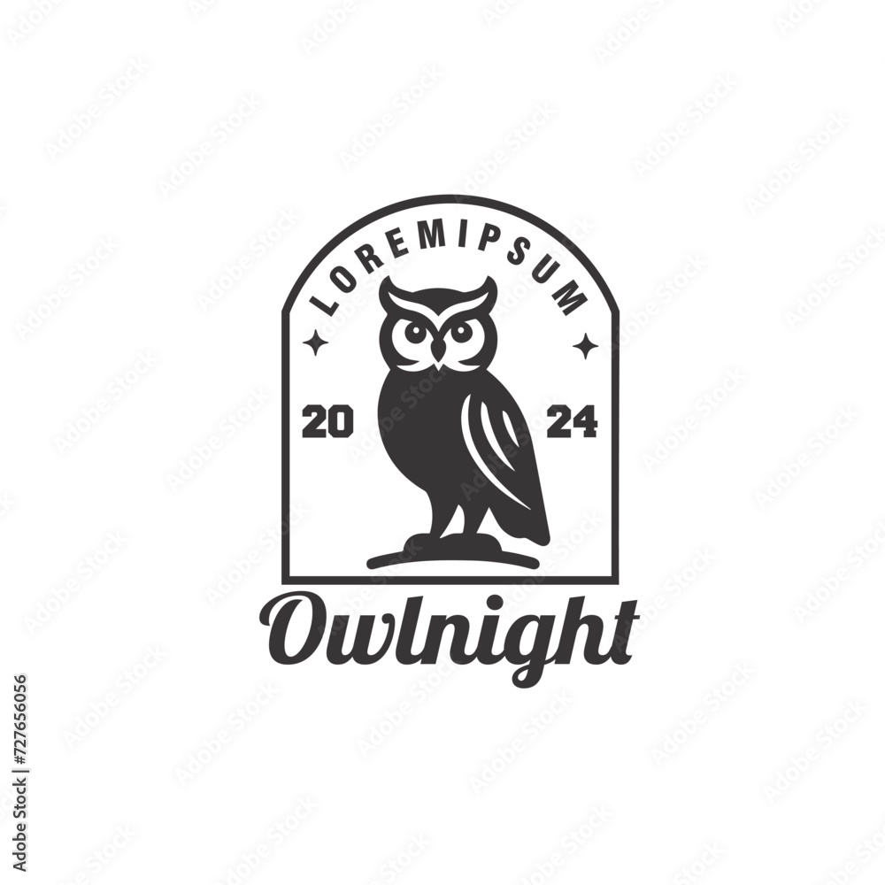 standing owl vintage badge logo vector graphic template