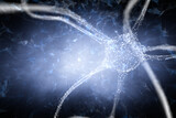 Neuron cell illustration on abstract digital network background.