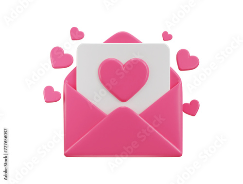 mail envelope icon with pink heart notification new message love latter icon 3d render