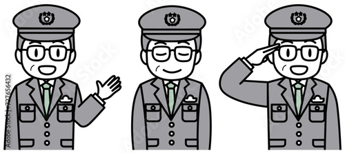制服を着た男性警察官のポーズセット