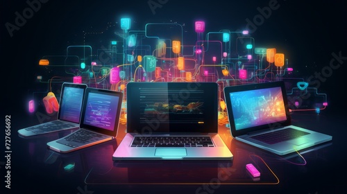 Cross-platform web & mobile app development for laptops: coding software & responsive ui design technology photo
