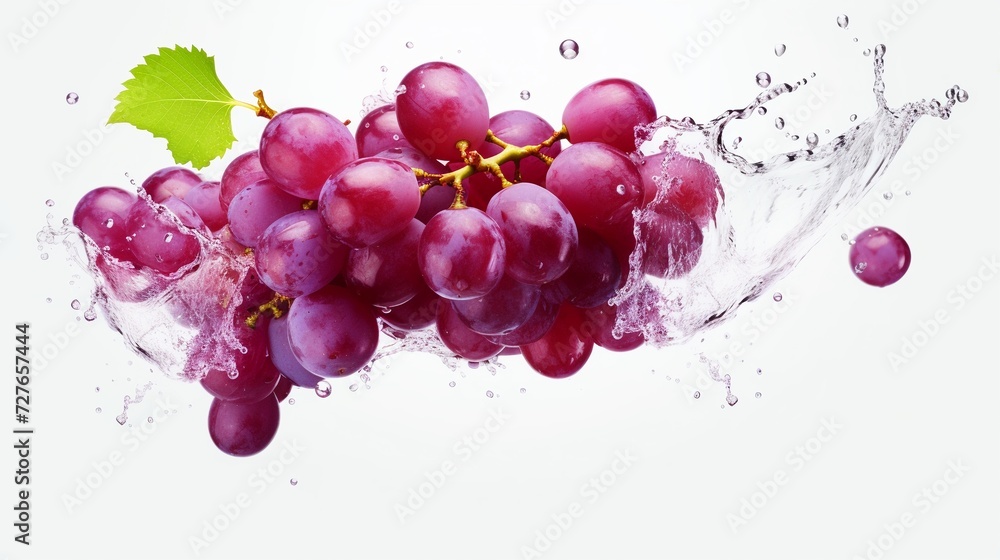 Bunch of Grapes with water splash isolated on white background,