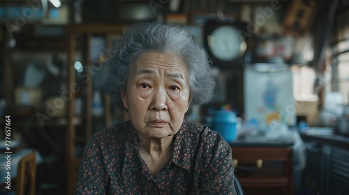 An old Asian woman sits sadly in the hospital with a clock telling her time is running out.