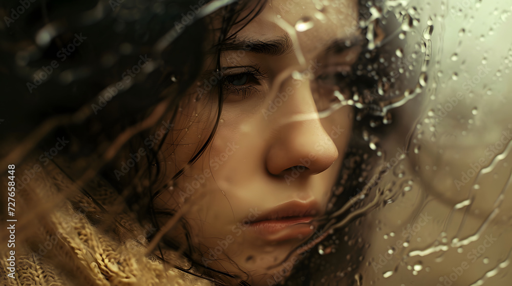 portrait of a sad woman, a girl who is contemplating, a girl ...