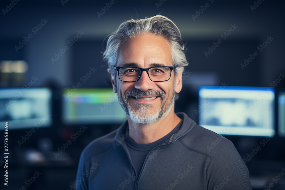 Mature IT worker with a friendly and approachable looking. Generative AI Mature IT worker with a friendly and approachable looking. Generative AI