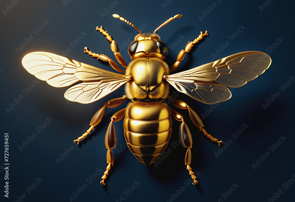Macro of bee made from gold on black background Macro of bee made from gold on black background