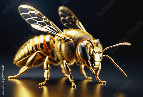 Macro of bee made from gold on black background