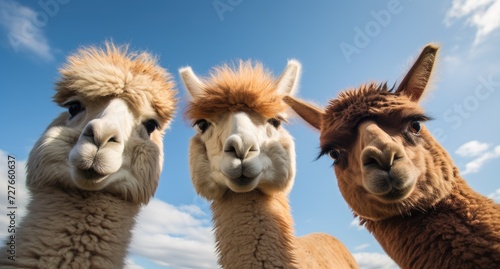 A group of llamas stand side by side in close proximity to each other.