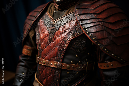 Viking warrior's detailed leather armor. Generative AI