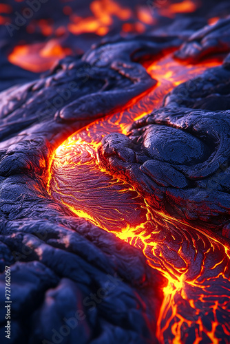 Background with hot lava and grey rock. AI generative.