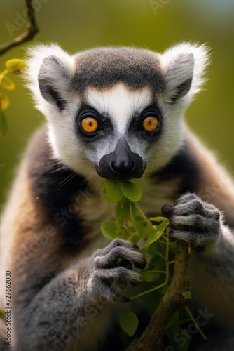 This photo showcases a detailed view of a small animal perched on a tree branch.
