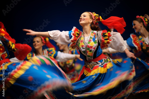 Ukrainian dancers performing hopak. Generative AI photo