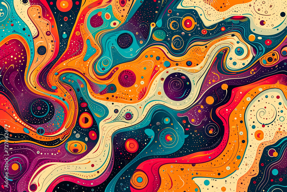 Psychedelic background in the style of the 60s and 70s. AI generative. Psychedelic background in the style of the 60s and 70s. AI generative.