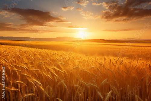 Wheat field rich harvest in national Ukrainian colors. Generative AI