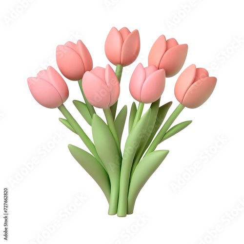 Minimalistic cute bouquet Tulips bouquet 3D vector illustration. 3D bouquet of flowers.