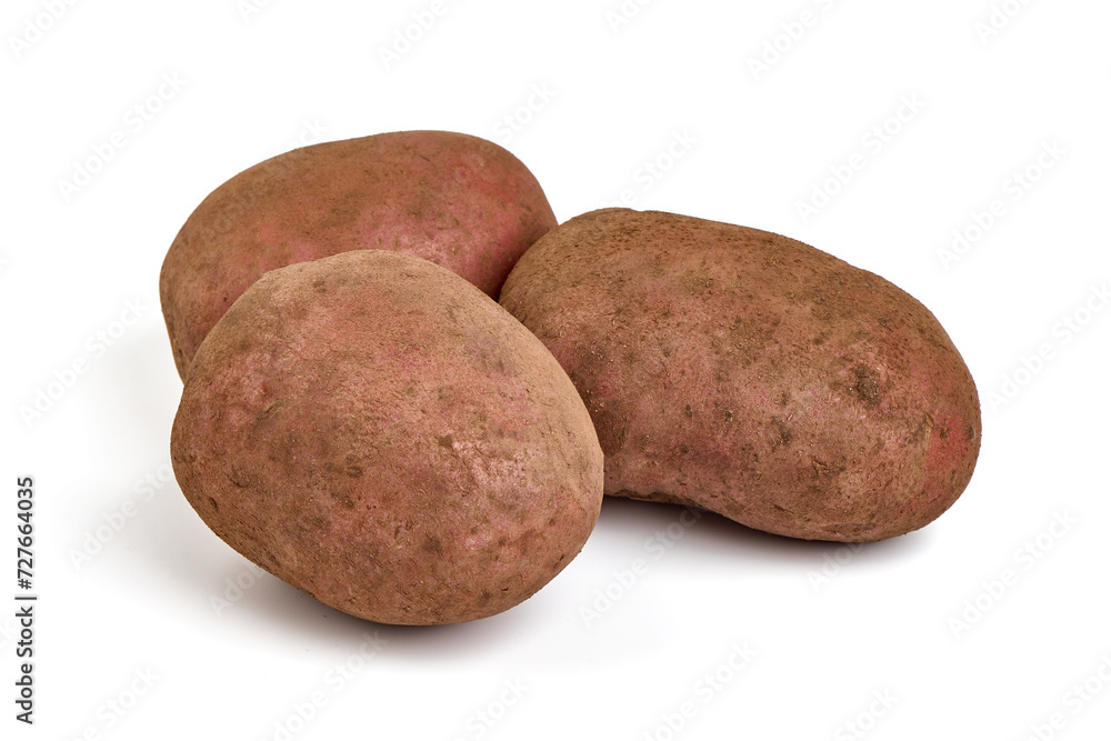Unwashed potatoes, isolated on white background. Unwashed potatoes, isolated on white background.