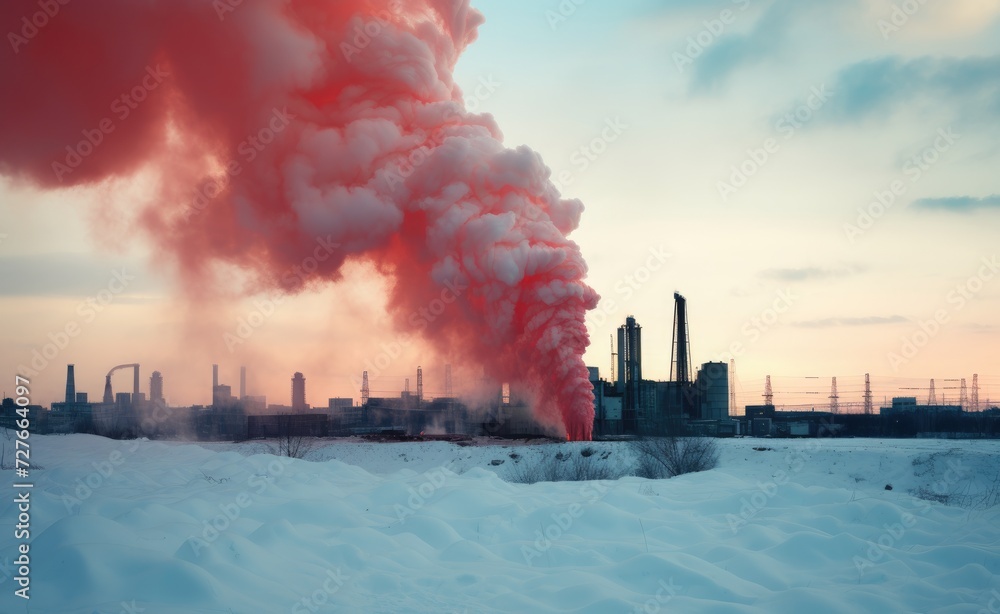 A factory emitting smoke through its stacks into the surrounding environment.