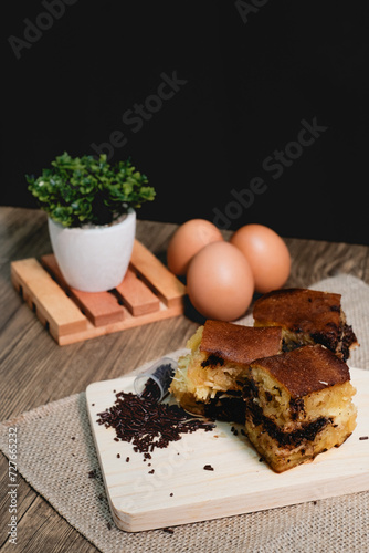 Chocolate sweet Indonesian thick-folded crepe or Martabak manis/Terang Bulan food photography