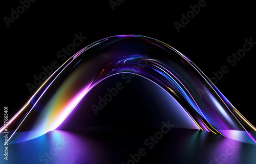 3d render, colorful background with abstract waves of light on a black empty background 