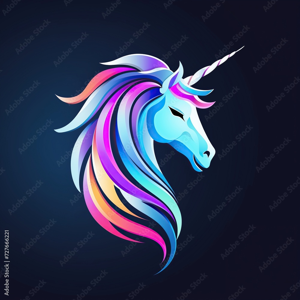 Cute unicorn face in flat style for clothes or as logotype, badge, icon, card, poster, t-shirt, invitation, banner template Cute unicorn face in flat style for clothes or as logotype, badge, icon, card, poster, t-shirt, invitation, banner template