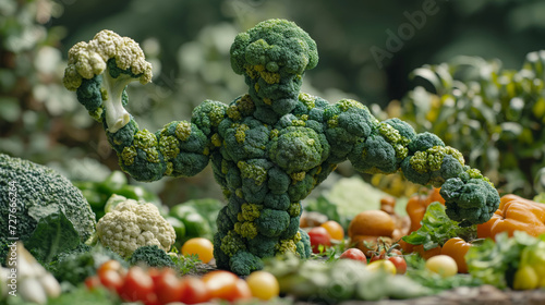 broccoli man with very muscular body holding cauliflower