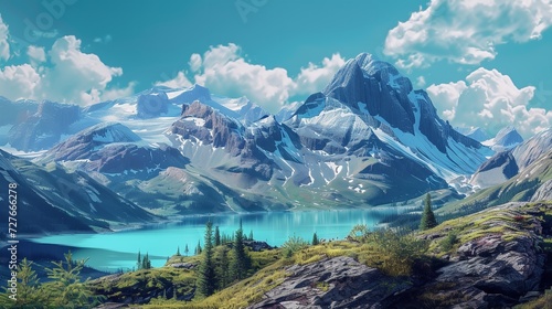 Rocky Mountains with a Lake in the Background - Majestic Scenery