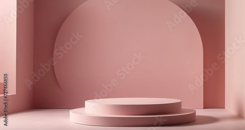 light pink podium stage  minimal abstract background.