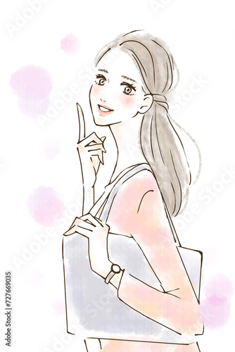 オススメを紹介する女性のイラスト　楽しい　前向き