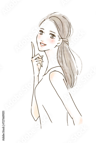 Obraz na płótnie ポイントを指差す笑顔の女性のイラスト 水彩風 w salonie
