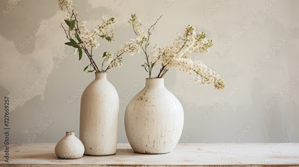 Minimalist Ceramic Vases with White Flowers