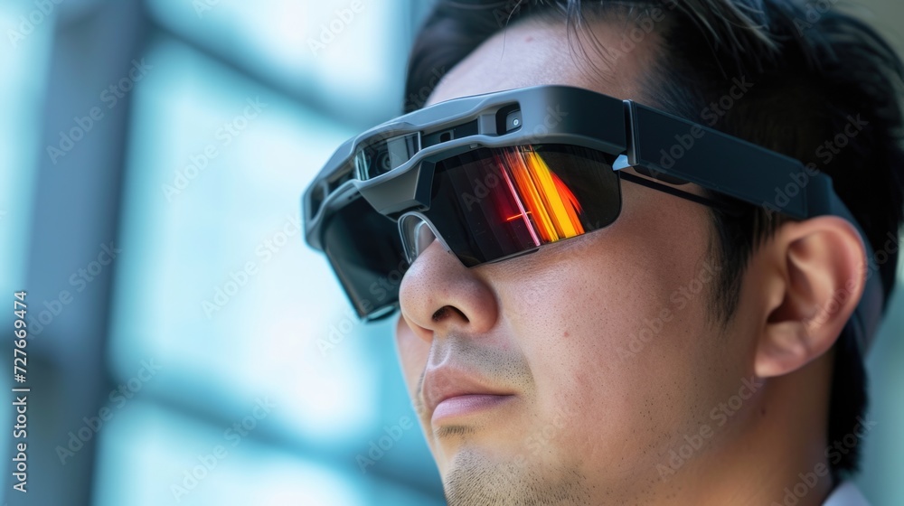 Man Wearing Smart Augmented Reality Glasses