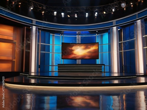Awesome architecture an nice TV News Room idea, huge space, great scenario,  glowing lights, windows