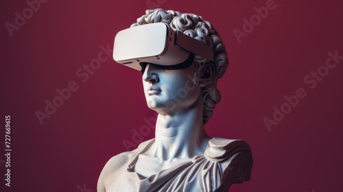 Marble Bust with VR on Red Background
