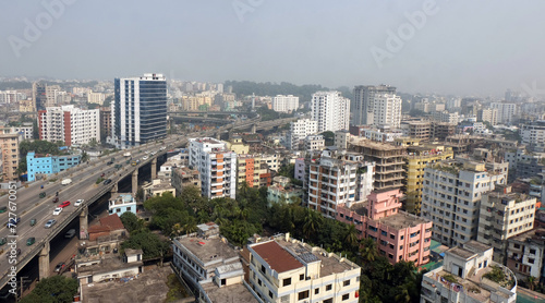  A beautiful sunny view of chittagong city. Top view of chittagong or chattogram city,Bangladesh .skyline of chattogram city. photo