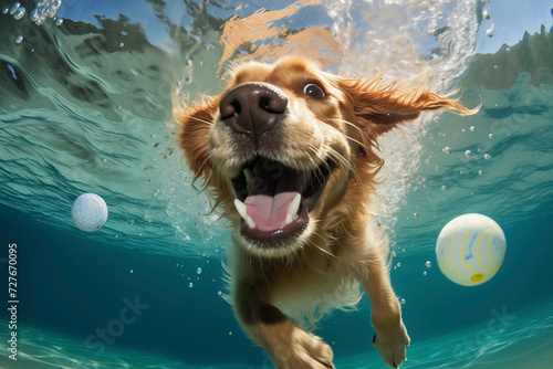 Dog diving with a wide smile